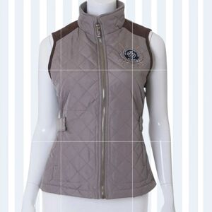 U.S POLO ASSN Women's Quilted Vest Beige with Brown Accents Size M